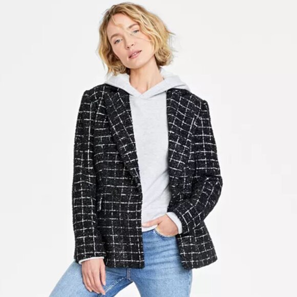 NWOT On 34th Women's Metallic Plaid Tweed Blazer Black SZ-18W - Picture 2 of 12